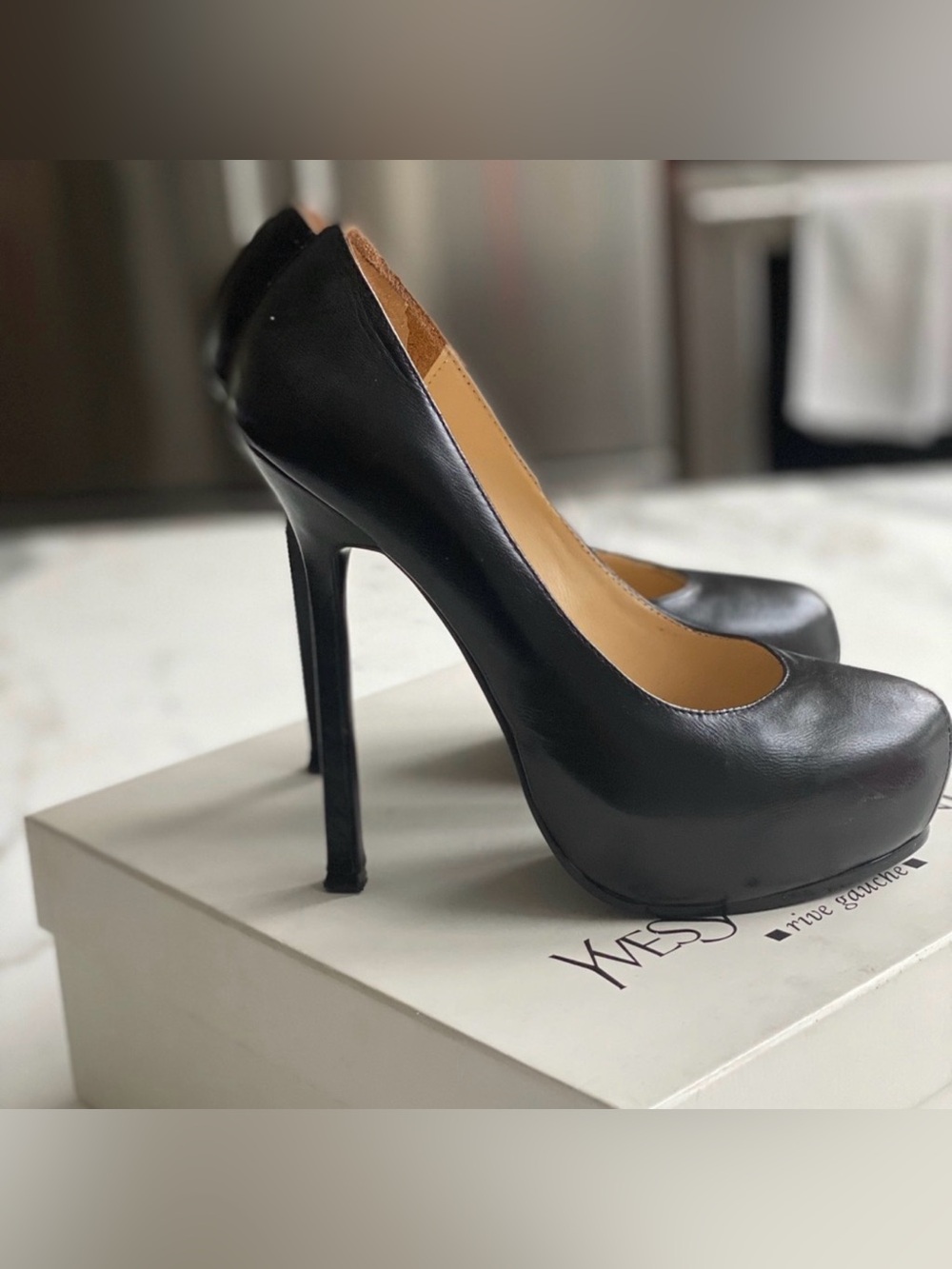YSL Yves Saint Laurent Black Tribtoo Platform Pumps w/ Box & Dustbag Sz 38